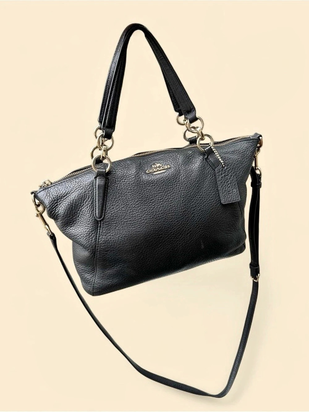 Coach Kelsey Black Pebbled Leather Satchel Crossbody Bag F36675